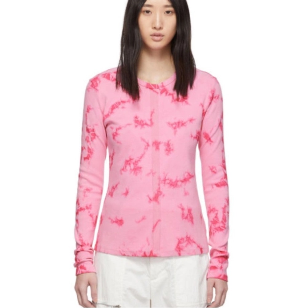 Proenza Schouler White‎ Label (PSWL) Long Sleeve Ribbed Tie Dye Shirt Pink XS